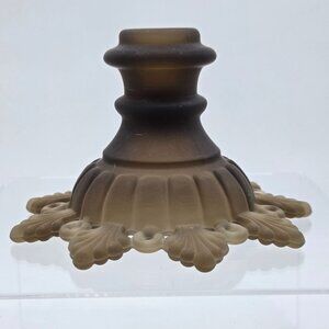 Westmoreland Ring and Petal Brown Mist Frosted Set 2 Candlestick Pressed Glass